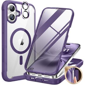 Miracase Magnetic for iPhone 16 Plus Case Full-Body Phone with Built-in Glass Screen Protector, [Compatible with MagSafe] Military Drop Proof 16 Plus Cover Bumper 6.7 inch, Purple