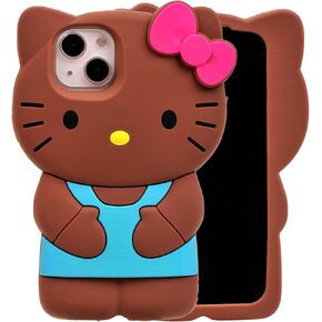 Cartoon Case for iPhone 15 6.1", Fashion Cute 3D Cute Kitty Kawaii Soft Silicone Animal tective Gel Shockof Gel Back Cover for Kids Women Girls Boys (Black)