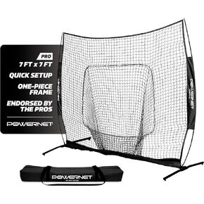 PowerNet Pro One Piece Softball Baseball Net, Portable Baseball Training Equipment, Hitting, Throwing & Pitching Net with Carrying Bag
