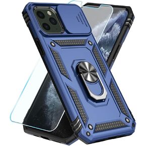 SunStory Compatible with iPhone 11 Pro Max Case with HD Screen Protector & Slide Camera Cover & Rotated Ring Kickstand, [Military-Grade] Phone Case for iPhone 11 Pro Max (RRed)