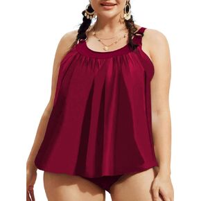 Aleumdr Plus Size Tankini Swimsuit for Women 2 Piece Tummy Control Bathing Suit Blouson Flowy Swim Dress with Bottom