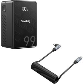 SMALLRIG V Mount Battery VB99 SE and USB C to C Coiled Data Cable (Straight to Angled)