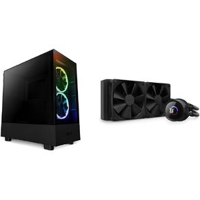 NZXT H5 Elite Compact ATX Mid-Tower PC Gaming Case – CC-H51EB-01 - Built-in RGB Lighting & Kraken 240 - ‎RL-KN240-B1-240mm AIO CPU Liquid Cooler - Customizable 1.54" Square LCD