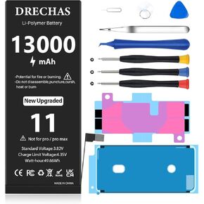 [13000mAh] Battery for 11, 2025 New Upgraded High Capacity 0 Cycle Li-Polymer Replacement Battery for 11 Models A2111, A2221, A2223 with Complete Professional Repair Tool Kit