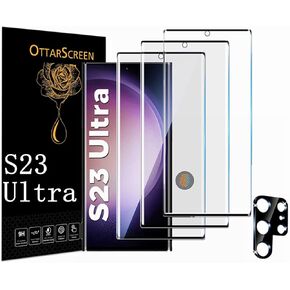 Galaxy S23 Ultra Screen Protector, Tempered Glass Screen Protector【3+1 Pack】 1 Pack Camera Lens Protector, 9H Hardness Tempered Glass Screen Protector for Samsung Galaxy S23 Ultra