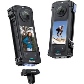 TELESIN Utility Frame Cage for Insta360 X4, Aluminum Protective Case Vlog Case for Insta 360 X4 Accessories, 2 Cold Shoe Interface with 1/4" Threads Mount, Protective Cage for Insta360 X4