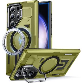 for Samsung Galaxy S22 Ultra/S23 Ultra Case with MagSafe[Built-in Camera Cover Stand][Military-Grade Shockproof][Dual Layer Protection]Heavy Duty Bumper for S22 Ultra/S23 Ultra Phone Case,Black