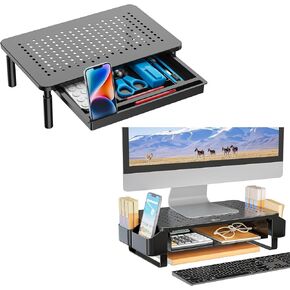 WALI Monitor Stand with Storage+Office Desk Organizer with Drawer and Side Storage