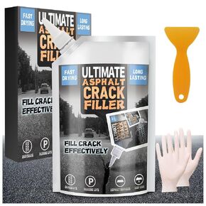 Asphalt Crack Filler, 17.6 Floz High Elasticity Asphalt Driveway Crack Filler, Self Leveling Asphalt Sealant for Filling in Cracks on Asphalt Driveway and Road, Blacktop Concrete Joint Filler