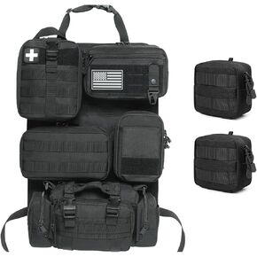 6 Pack Tactical Molle Car Seat Back Organizer + 2 Pack MINI GP Pouch