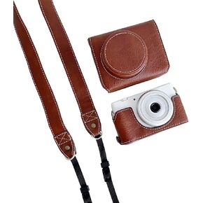 Andoer Digital Camera Protective Case PU Leather Camera Storage Bag with Removable Shoulder Strap Compatible with Sony ZV1-F/ ZV1M2, Brown