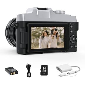 Yatao 4K 64MP Digital Camera with Optical Zoom, 180° Flip Screen, 64GB SD Card, WiFi, App Control for YouTube Enthusiasts
