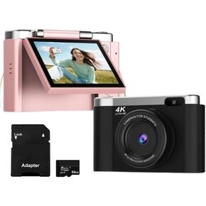 4K Digital Camera for Photography with Autofocus, 48MP Vlogging Camera for YouTube, 64GB SD Card, 2.8" Flip Screen, Compact for Travel with 8X Zoom, Flash, Anti-Shake, Rechargeable Battery