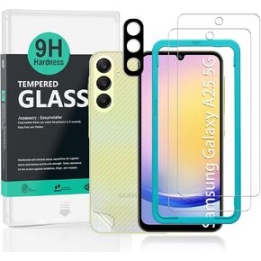 Ibywind 2 Pack Screen Protector For Samsung Galaxy A25 5G 6.5",9H Hardness Tempered Glass,With 1Pc Camera Lens Protector,1Pc Back Carbon Fiber Film,Easy to Install