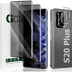 2+2 Pack Galaxy S20 Plus Privacy Tempered Glass Screen Protector and Camera Lens Protector,Scratch Resistent,High Sensitivity Touch,Easy to Install,Suitable For Galaxy S20 Plus/S20+ 5G 6.7 Inch