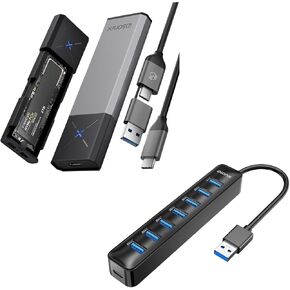iDsonix M.2 NVMe SATA SSD Enclosure 𝐚𝐧𝐝 7 Port USB Hub 3.0