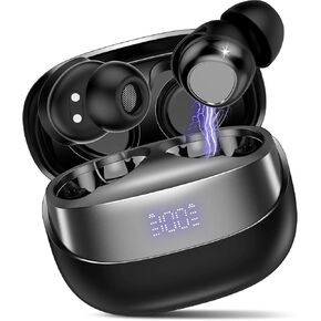 Wireless Earbuds with LED Display Case, Bluetooth 5.0, Digital Battery Indicator, Black