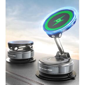 CloudValley 15W Fast Wireless Car Phone Holder Mount, Magnetic Charger with Super Strong Vacuum Suction, 360° Adjustable Foldable Stand for Car Dashboard, Designed for MagSafe iPhone 16/15/14/13/12