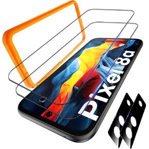 TAURI 2 Pack Screen Protector for Google Pixel 8a + 2 Pack Camera Lens Protector, 9H Hardness Tempered Glass with Installation Frame [Anti Scratch] HD Clear Film for Pixel 8A