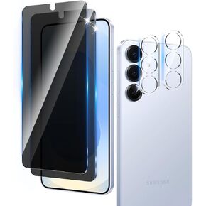 2+2 Pack Privacy Screen Protector Designed for Samsung Galaxy S25 With 2 Pack Camera Lens Protector,Full Coverage Anti-Spy Tempered Glass Film,9H Hardness,Bubble Free,Easy to Install