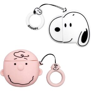 2 pcs Set White Dog Silicone Protective Case Cover Accessories Compatible with AirPods with Carabiner Keychain Ring
