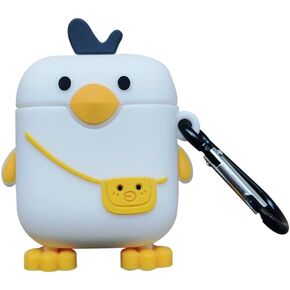 Compatible for AirPods Case 1 2 White Bag Duck，Men Women Protective Silicone Skin for AirPod Case Cute Duck, Funny Kawaii Fashion Cartoon 3D Cover for AirPods 1&2 with Keychain
