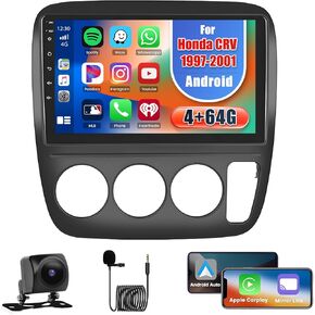 [8 Core 4+64G] Hikity Android 13 Car Stereo for Honda CRV 1997-2001 with Wireless Carplay Android Auto, 9'' Touch Screen Car Radio WiFi GPS Bluetooth 32EQ DSP FM RDS SWC Mic Backup Camera