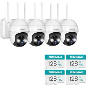 ZUMIMALL Security Cameras Wireless Outdoor- 4Packs, 2K Battery Cameras for Home Security, 2.4G WiFi Only, 128GB SD Card for Security Cameras