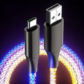 2 حزمة 66W LED LED UP USB C شحن كابل ، RGB المتدفق LED تتوهج سلك الشحن السريع A إلى C Cable لـ iPhone 15 16 Pro Max/Plus ، Samsung Galaxy S24 S23 ، LG More Android (3.3 قدم)