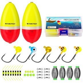 THKFISH Fishing Bobbers Tackle Kit, 35PCS Slip Bobbers Kit with Swimbait Jig Heads, Plastic Fishing Beads, Weight Swivel, Freshwater Fishing Gift for Men, for Crappie Catfish Trout Bass Fishing