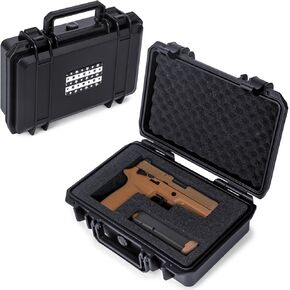 Gun Case, Waterproof Pistol Cases Hard Shell, Gun Storage Box for Handguns with Pre-Diced Foam, TSA Approved Pistols Travel Pistols Case for Carrying Handgun with Accessories