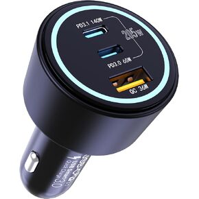 205W USB C Car Charger, PD3.1 140W PPS 45W QC36W Fast Charging Cigarette Lighter Adapter for iPhone 16 15 Pro Max, Galaxy S24 S23 Ultra, MacBook Pro, iPad and More