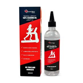 PowerMax Fitness Multi-Purpose PMS-100 (~3.5oz/100ml Silicone Oil) 100% Pure Silicone Treadmill Belt Lubricant, Full Belt Width Lubrication, No Odor & No Propellants, Nozzle Cap for Easy Application