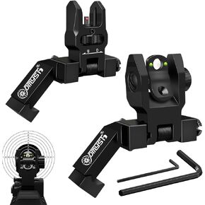 45 Degree Fiber Optic Iron Sights 45 Degree Flip Up Front and Rear Sites with Red and Green Dot Sights, Foldable Sights for Picatinny Rail, and Weaver Rail Backup Sight Upgraded Set