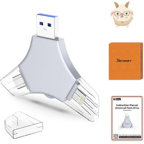 USB 3.0 Flash Drive 64gb for iPhone, 3in1 External Memory Picture Keeper Storage Stick for Photo/Video/Data Saver/Backup, V10.61High Speed Thumb Drives for iPhone/iPad/Android/PC - Storm