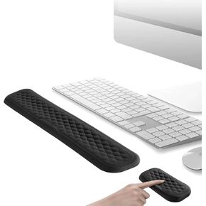 Ergonomic Keyboard Mouse Wrist Rest, Black, Memory Foam & PU Leather, Non-Slip Rubber Base, Relieves Wrist Pain & Fatigue