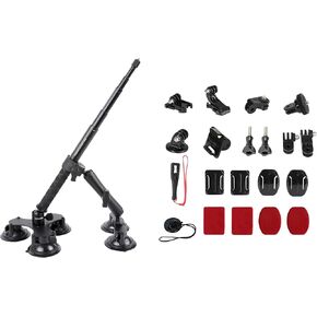 PellKing Suction Car Mount for Insta360 x4, x3, x2, x,One RS,R Compatible with GoPro Max Camera 5 in 1 Suction Mount Kit for Action Cameras (Includes Selfie Stick),Universal Action Camera Accessory