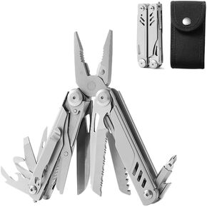 18-in-1 Multitool Pliers, Camping, Hiking, Outdoor Survival Tool, Scissors, Stainless Steel Saw, with Sheath, Folding Knife, Gift, Bicycle Tool, Car Garage Tool, Convenient Multitool, Repair Tool