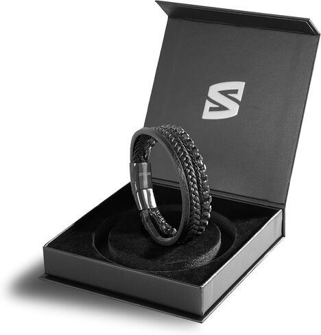 SERASAR Premium Leather Bracelet Men | Stainless Steel Magnetic Clasp | Three Colors | Jewelry Box Included in Kuwait