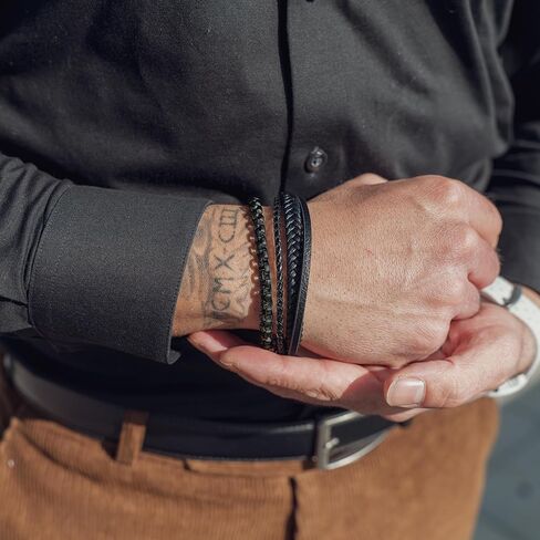 SERASAR Premium Leather Bracelet Men | Stainless Steel Magnetic Clasp | Three Colors | Jewelry Box Included in Kuwait