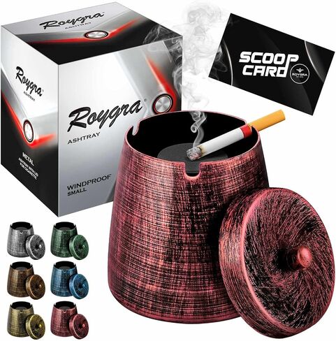 roygra Ashtray with Lid, Windproof Smokeless Odorless Metal Tabletop Ash Tray for Outdoor Indoor Home Office Patio Balcony Decoration – Bronze, Small (3.81 x 3.08 x 3.08’’) in Kuwait