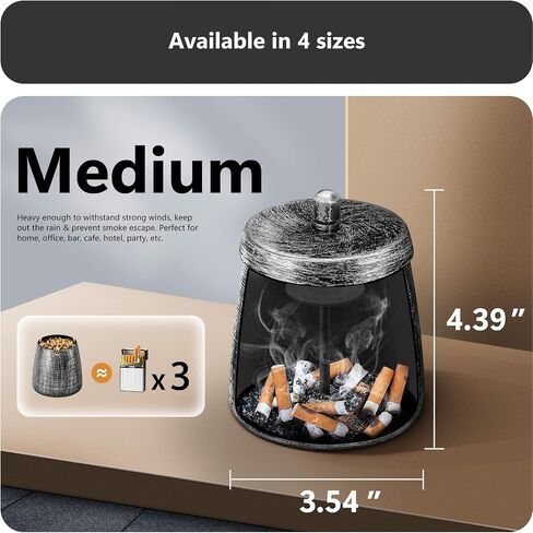 roygra Ashtray with Lid, Windproof Smokeless Odorless Metal Tabletop Ash Tray for Outdoor Indoor Home Office Patio Balcony Decoration – Bronze, Small (3.81 x 3.08 x 3.08’’) in Kuwait