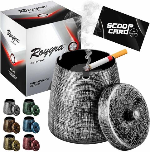 roygra Ashtray with Lid, Windproof Smokeless Odorless Metal Tabletop Ash Tray for Outdoor Indoor Home Office Patio Balcony Decoration – Bronze, Small (3.81 x 3.08 x 3.08’’) in Kuwait