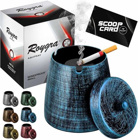 roygra Ashtray with Lid, Windproof Smokeless Odorless Metal Tabletop Ash Tray for Outdoor Indoor Home Office Patio Balcony Decoration – Bronze, Small (3.81 x 3.08 x 3.08’’) in Kuwait