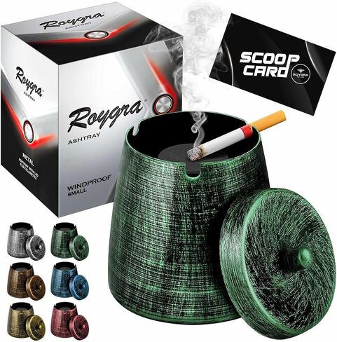 roygra Ashtray with Lid, Windproof Smokeless Odorless Metal Tabletop Ash Tray for Outdoor Indoor Home Office Patio Balcony Decoration – Bronze, Small (3.81 x 3.08 x 3.08’’) in Kuwait
