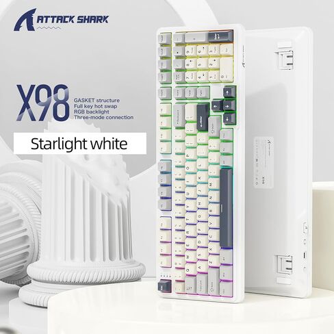 Attack Shark X98 Wireless Mechanical Keyboard,Gasket Hot Swappable Custom Keyboard,Bluetooth 5.0/2.4G/Wired,Linear Blueberry Switches, PBT Keycaps RGB Backlit with Coiled Cable-Black in Saudi Arabia