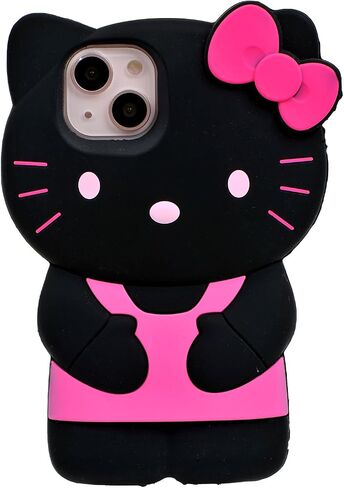 علبة الرسوم المتحركة لـ iPhone 15 6.1 "، Fashion Cute 3D Kitty Kawaii silicone Animal tective gel shockof gel cover for Kids Women Girls Boys (Black) in Kuwait