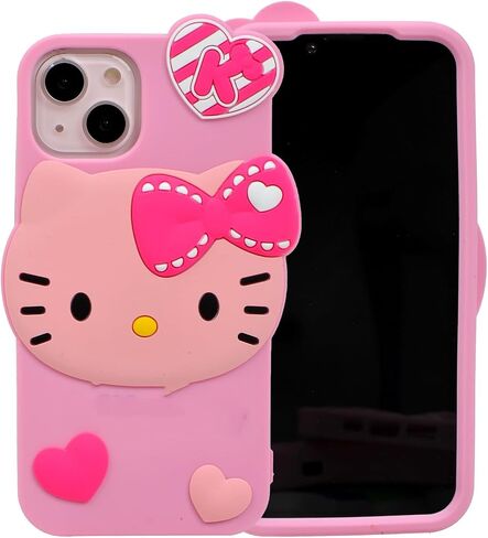علبة الرسوم المتحركة لـ iPhone 15 6.1 "، Fashion Cute 3D Kitty Kawaii silicone Animal tective gel shockof gel cover for Kids Women Girls Boys (Black) in Kuwait