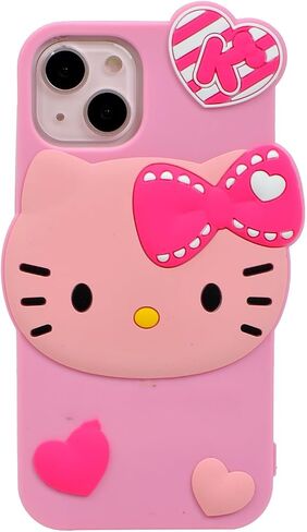 علبة الرسوم المتحركة لـ iPhone 15 6.1 "، Fashion Cute 3D Kitty Kawaii silicone Animal tective gel shockof gel cover for Kids Women Girls Boys (Black) in Kuwait