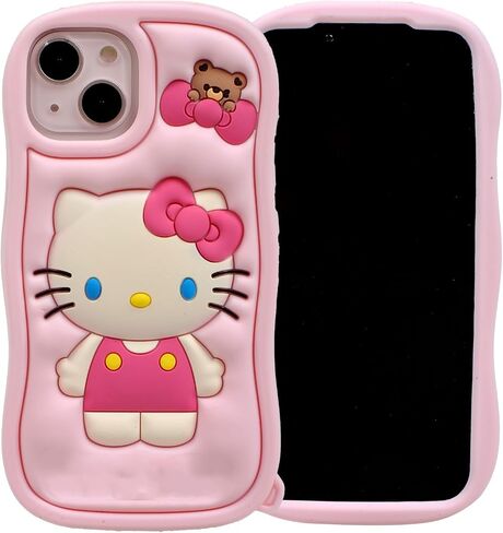 علبة الرسوم المتحركة لـ iPhone 15 6.1 "، Fashion Cute 3D Kitty Kawaii silicone Animal tective gel shockof gel cover for Kids Women Girls Boys (Black) in Kuwait